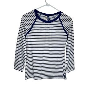 Sperry Top Sider Rash Guard Womens M Swim Shirt White Navy Raglan Beach Medium